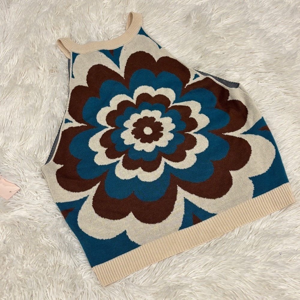 WITTY FOX M Groovy Psychedelic Crop Top Knit Y2K Inspire Flower NWT Large - Picture 7 of 10